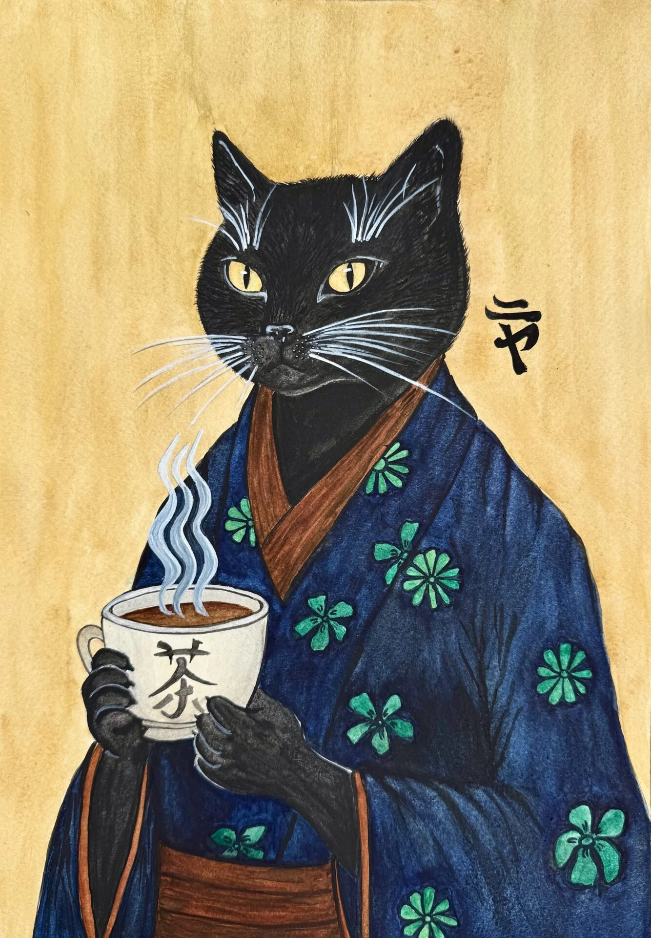 Japanese cat — watercolour painting