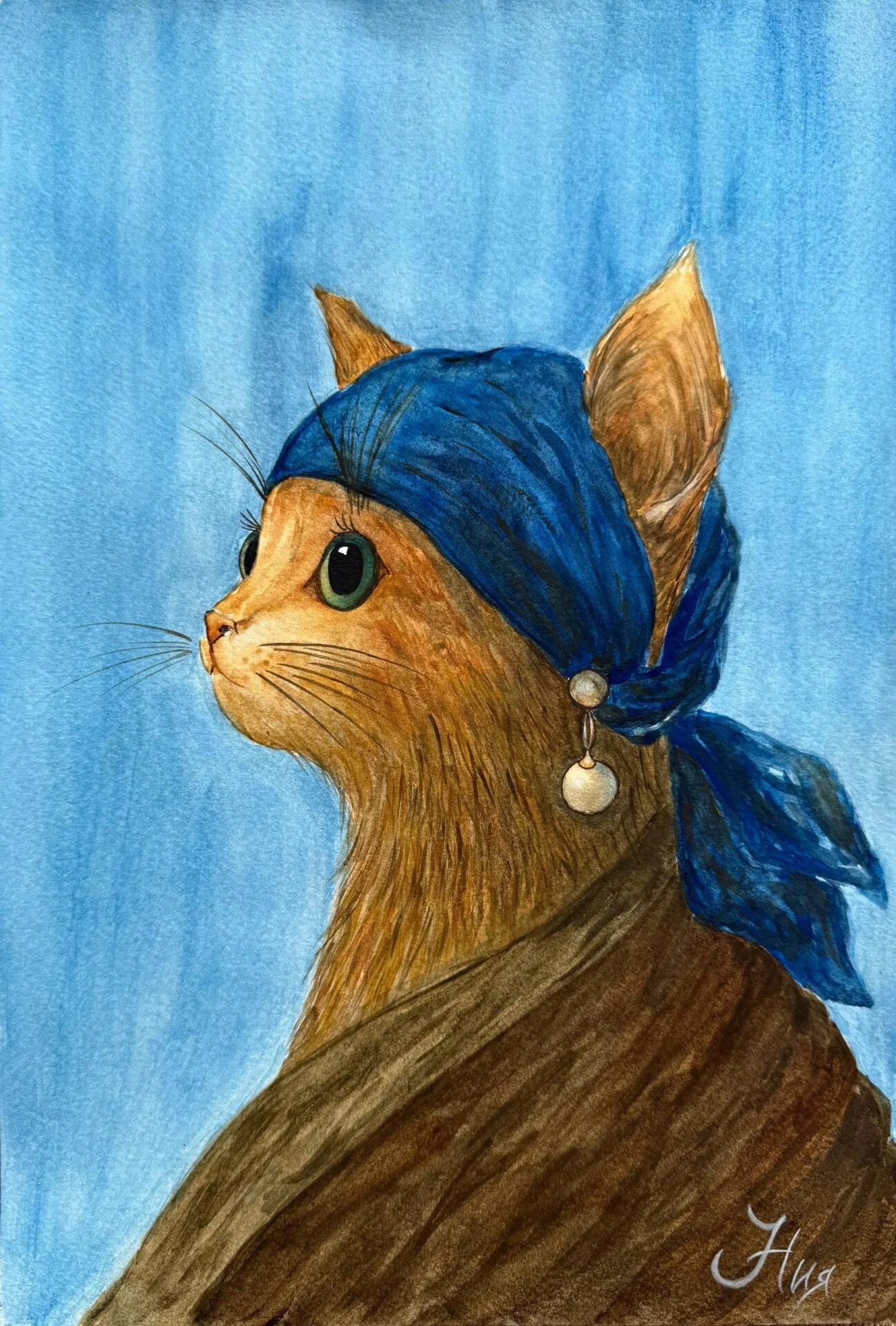 Cat with a pearl earring — variation
