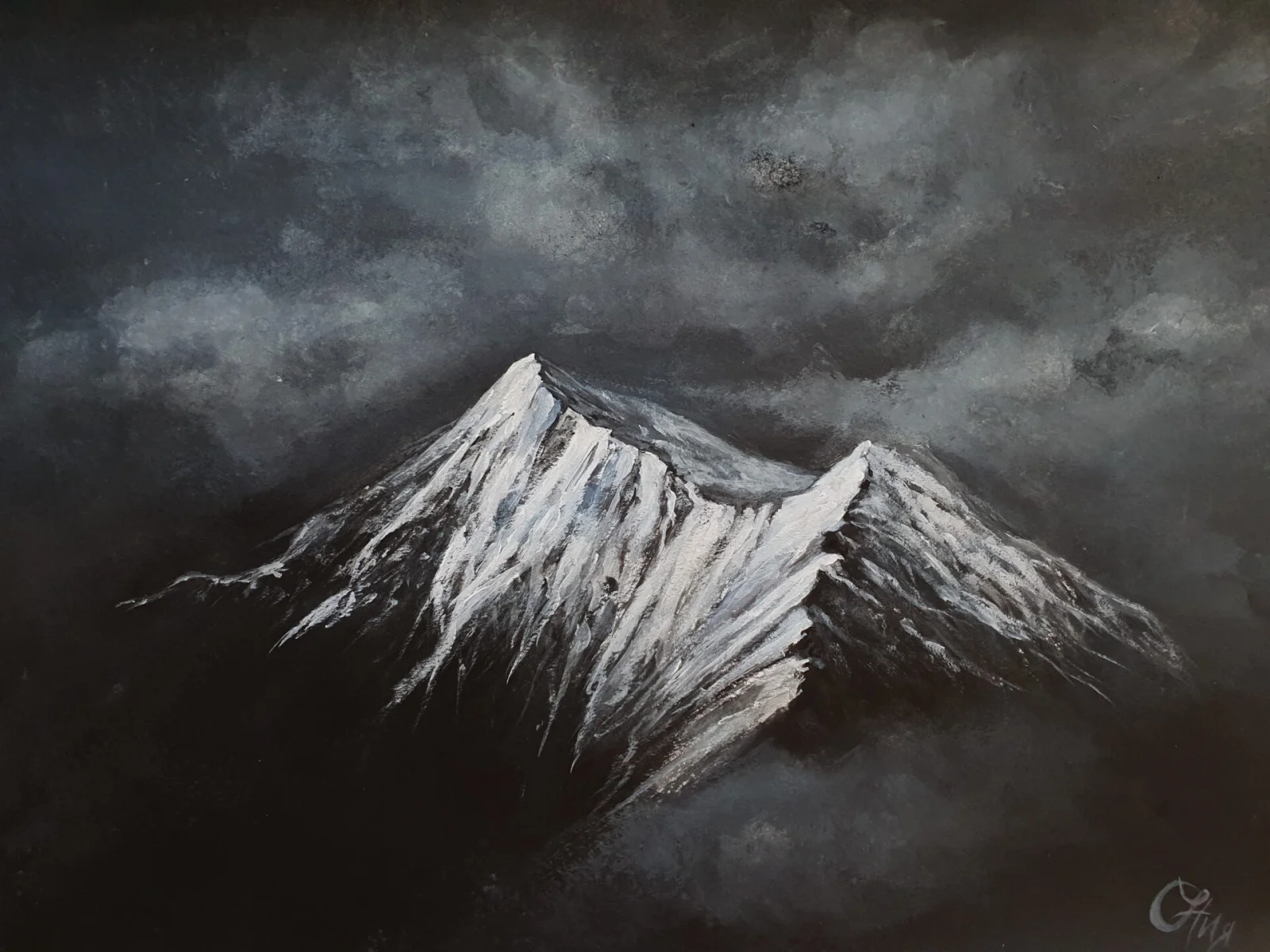 Dramatic mountains in black and misty tones