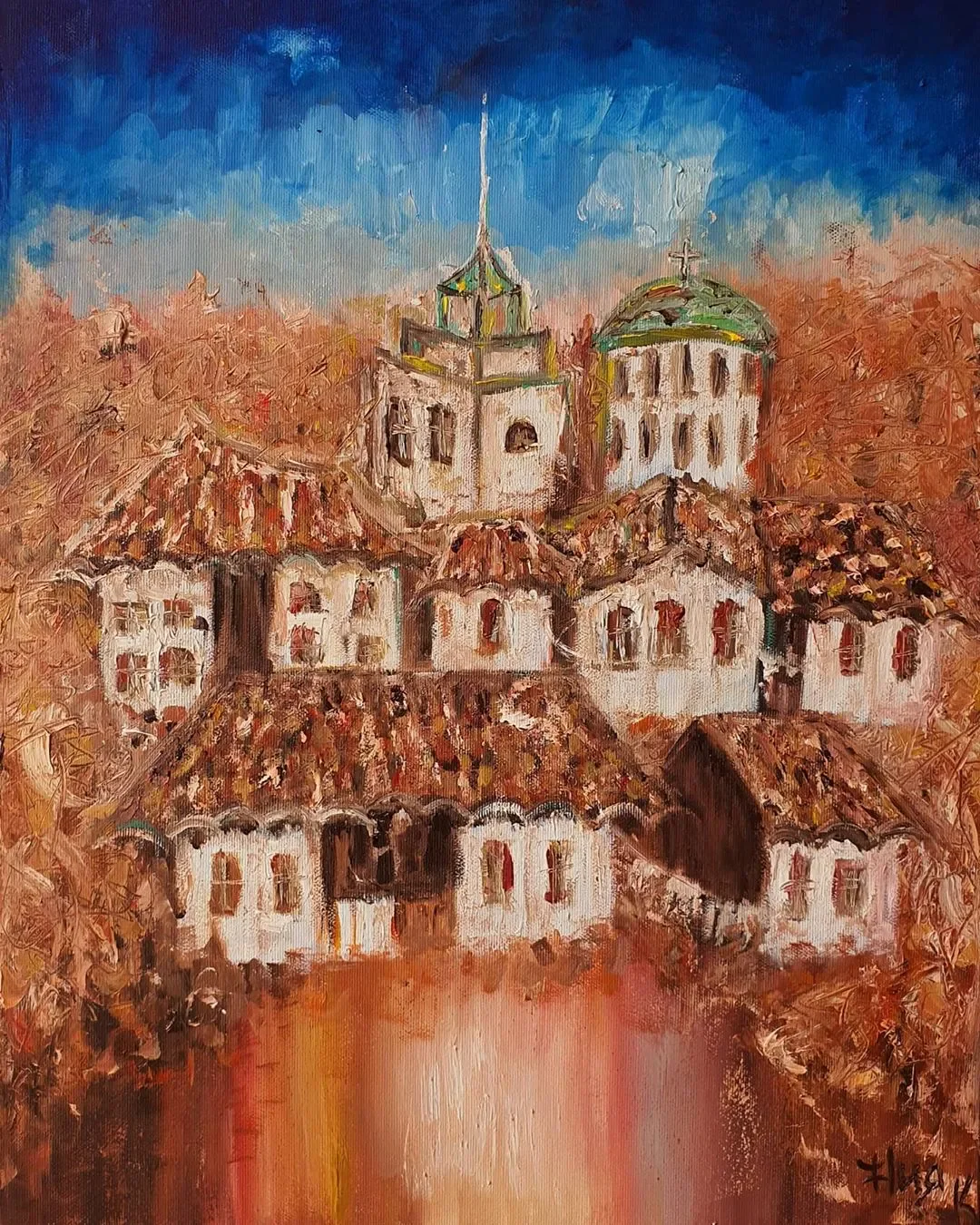 Abstract painting of a typical Bulgarian village