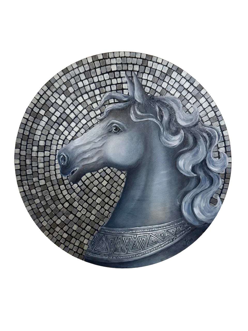 Silver horse mosaics — oil painting